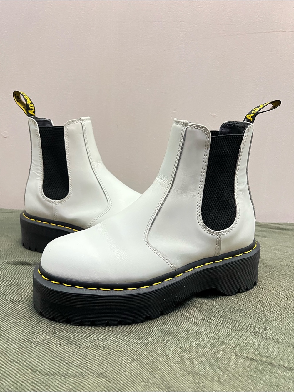 Dr. Martens White Chelsea Platform Boots Size 7